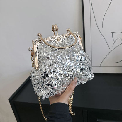 Clutch Bag Silver Sequin Chain Shoulder Crossbody Bags Handbag Purse 21*16*6 CM