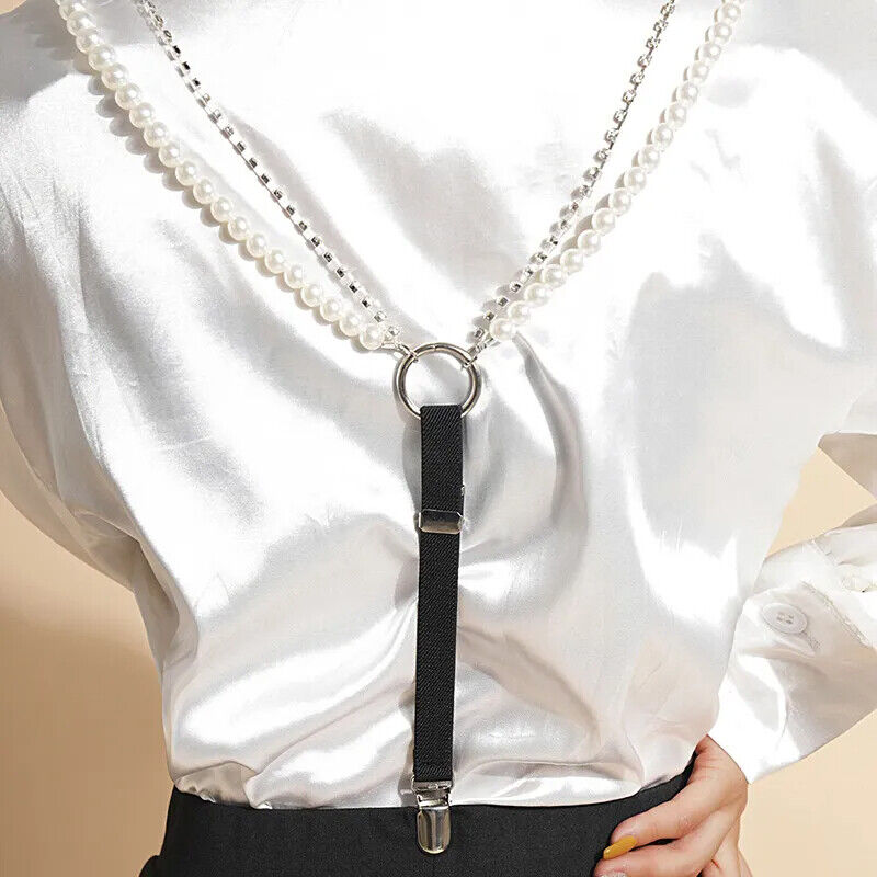 Women Suspenders Pearl Chain Belts Rhinestones Straps Shirt Clothing Decorations