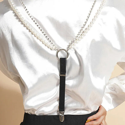 Women Suspenders Pearl Chain Belts Rhinestones Straps Shirt Clothing Decorations