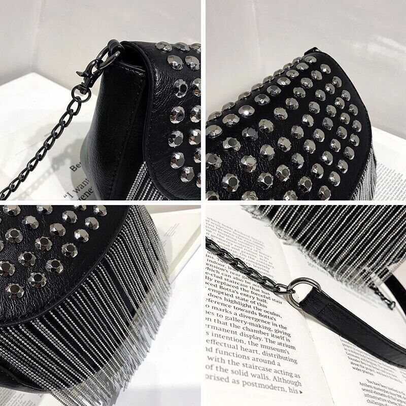Women Bags Leather Shoulder Bags Sexy Shoulder Bag Lady Black Tassel Chains
