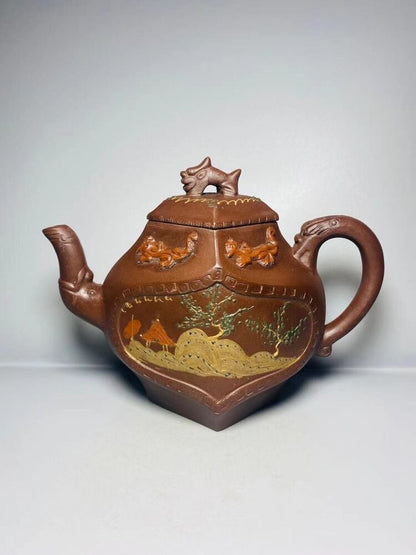 Chinese Yixing Zisha Clay Handmade Exquisite Teapot （山水画 底款：陈信卿）