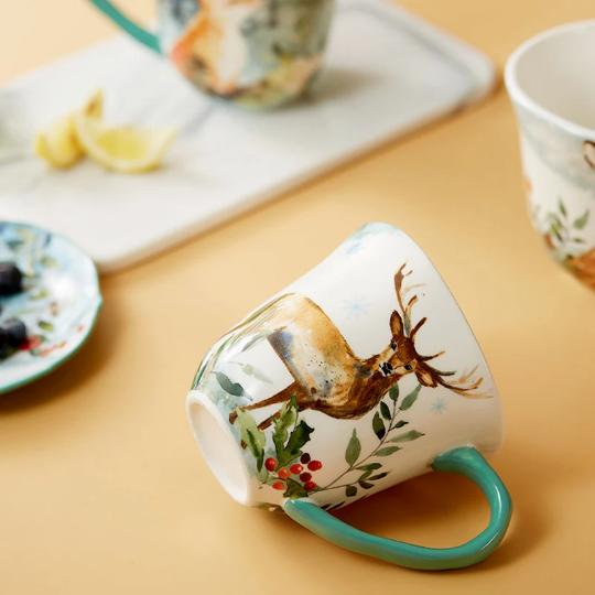 Handpainted Ceramic Tea Mug, Deer Cup, Owl Mug, Fox Mug