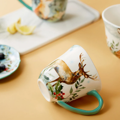 Handpainted Ceramic Tea Mug, Deer Cup, Owl Mug, Fox Mug