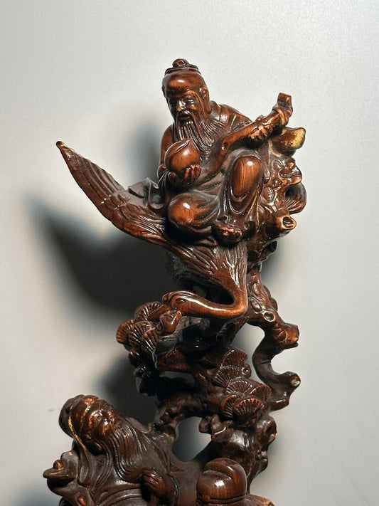 Vintage Chinese Boxwood Carving Figure Story Statue Home Decor Wooden Sculptures