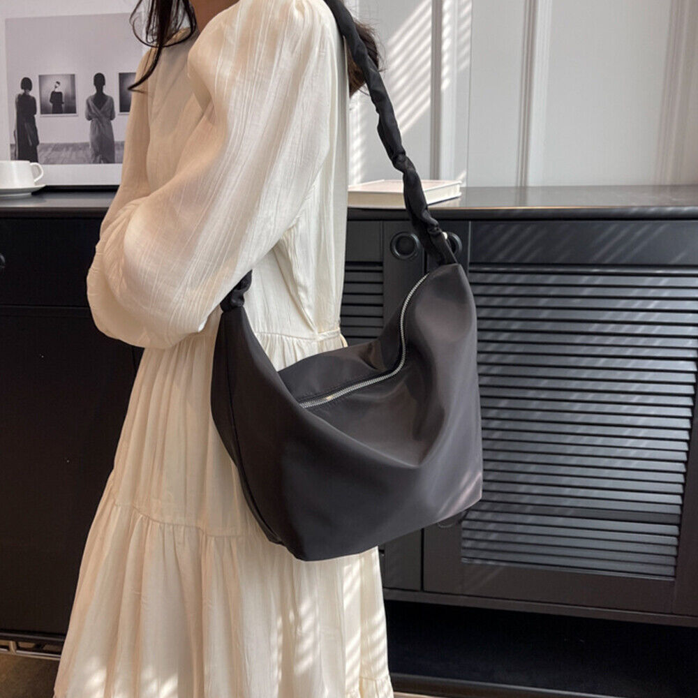Solid Color Dumpling Bag Canvas Crossbody Bag Pleated Shoulder Strap Handbags