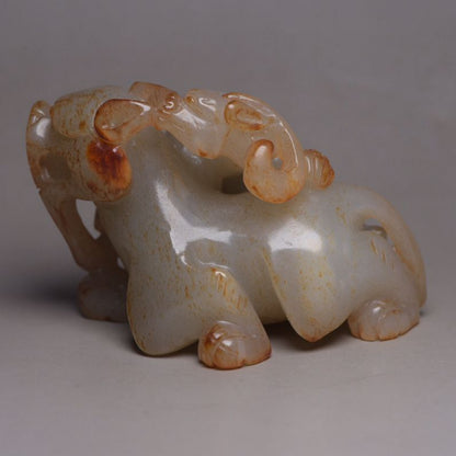 Antique Chinese Natural Hetian Jade Carving Beast Statue Exquisite Sculpture Art