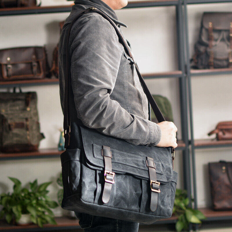 Canvas Shoulder Bag Cowhide Large Capacity Messenger Bag Motorcycle Side Bag