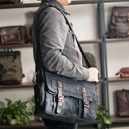 Canvas Shoulder Bag Cowhide Large Capacity Messenger Bag Motorcycle Side Bag