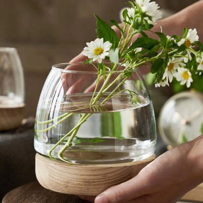 Fish Tanks Transparent Glass Wooden Tray Circular Office Small Goldfish Aquarium