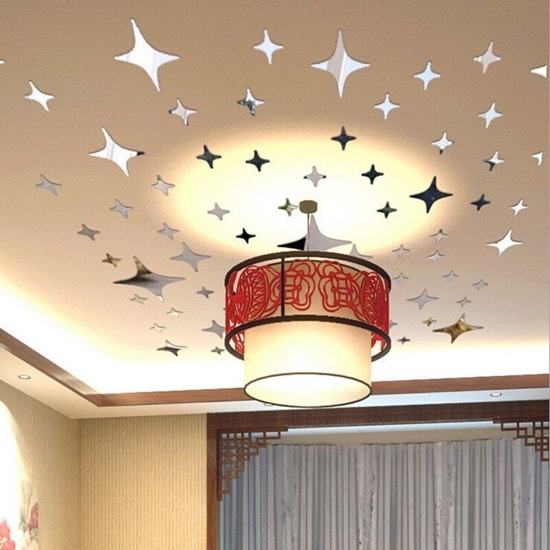 3D Star Acrylic Wall Stickers 50Pcs Removable Baby Kids Bedroom Ceiling Glitters