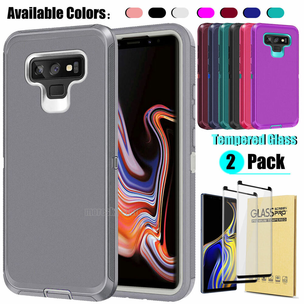 For Samsung Galaxy Note 9 Hard Heavy Duty Case Cover, Tempered Glass Protector