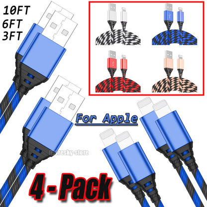 4x Charging Cable 3/6/10ft Data Sync Charge Cord For iPhone 5/5S/5C/6/6s Plus