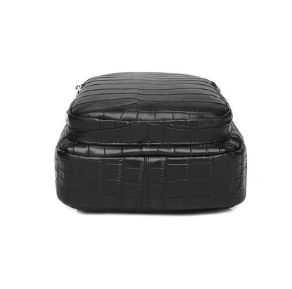Black Real Leather Sling Backpack, Men's Crossbody Chest Bag Crocodile Printing