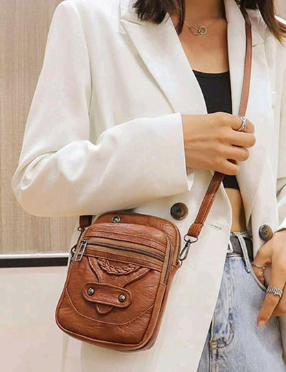 Crossbody Bag for Women PU Leather Handbag Mini Shoulder Bag Purses Brown