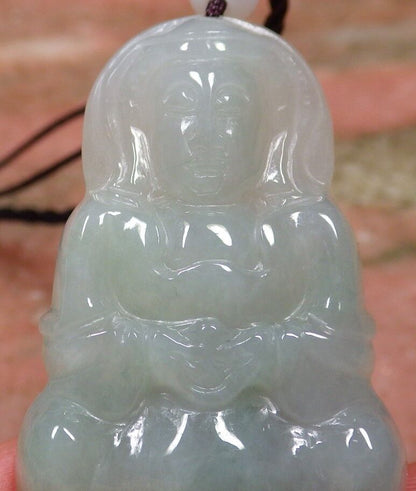 1 Piece Icy Green Burma Natural Jadeite Jade Pendant Guanyin