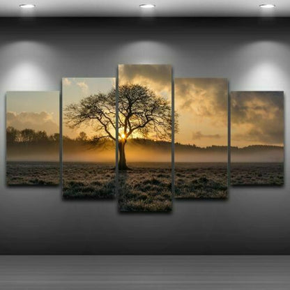 Sunrise Tree Landscape Mist 5 Pieces canvas Wall Art Poster Picture Home Decor