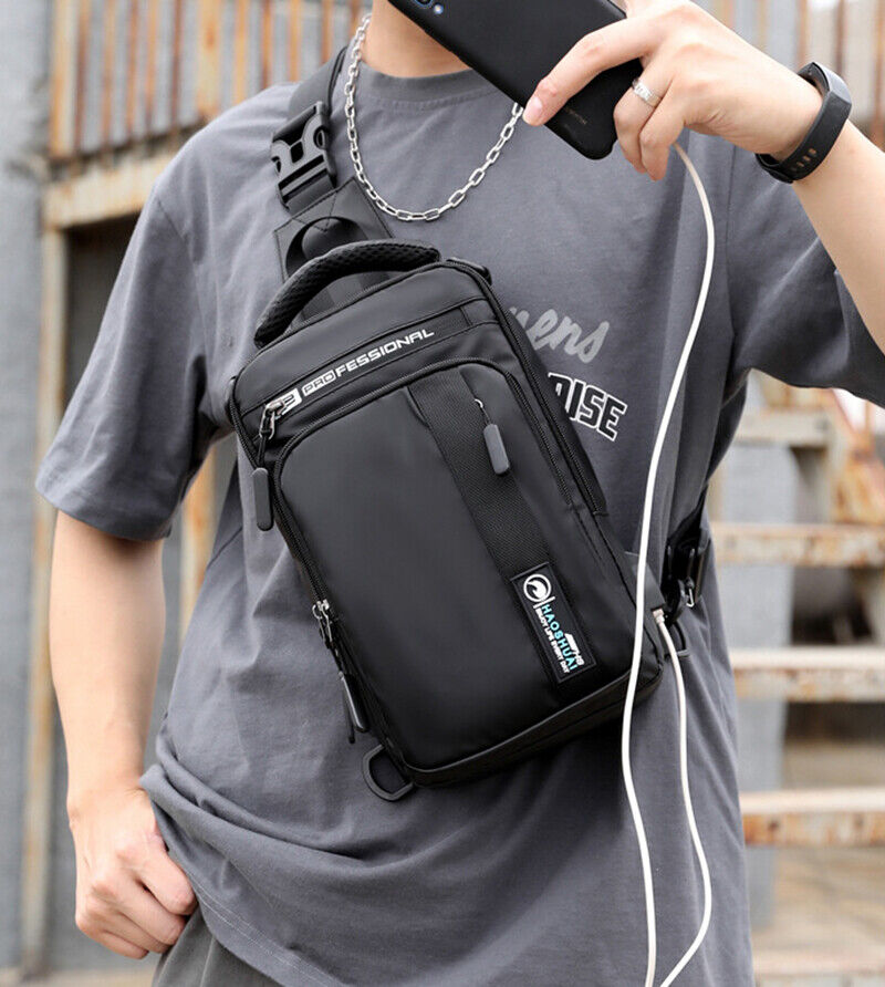Backpack Chest Pack Shoulder Bag with USB Charging Port Nylon Cross body Bags