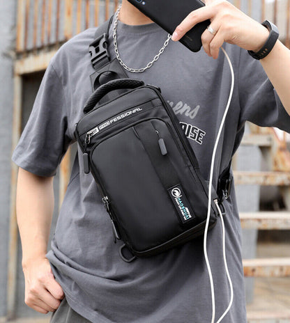 Backpack Chest Pack Shoulder Bag with USB Charging Port Nylon Cross body Bags