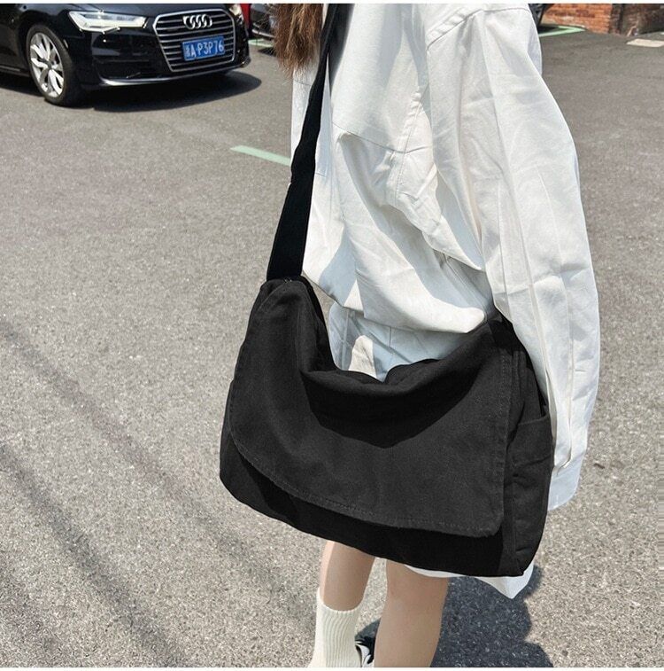 Canvas Fabric Shoulder Bag Student Medium Size School Book Laptop Bag