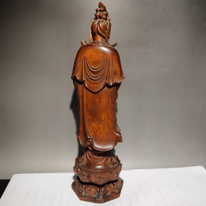 wooden fortune praying kwan yin guanyin quan statues wood sculpture decor lotus