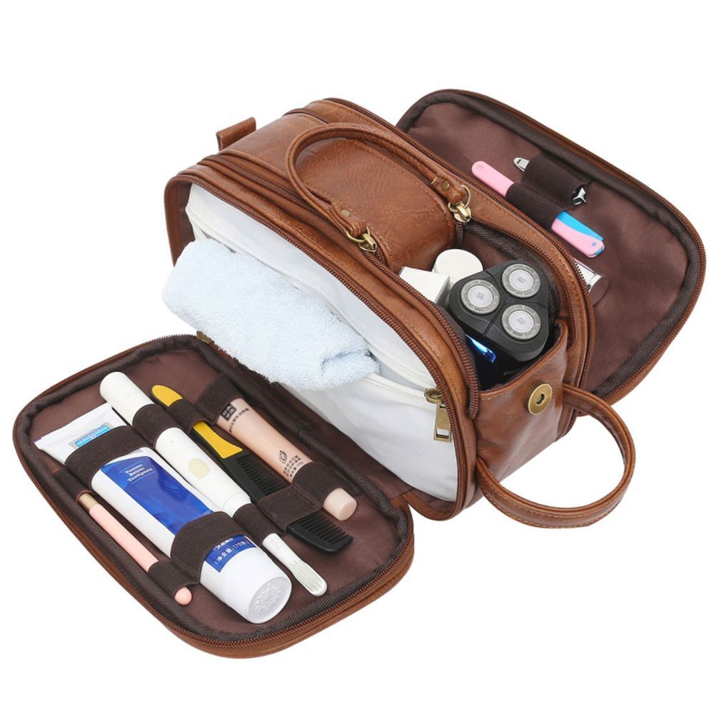 Water-Resistant Synthetic Leather Toiletry Bag Travel Wash Bag Makeup Organizer