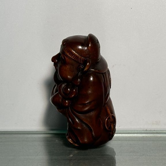 Chinese Vintage Boxwood Carving Mammon Statue Wooden Figurine Collectible Gift