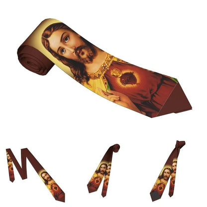 Men Neck Ties Polyester 8cm Skinny Jesus Christ Sacred Heart Fashion Accessories
