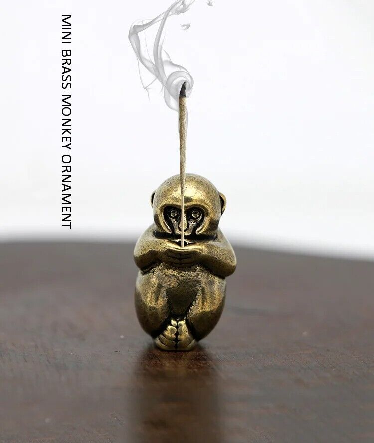 Incense Holder Mini Vintage Brass Monkey Statue Figure Home Sculptures 2.9x1.5cm
