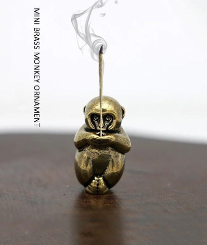 Incense Holder Mini Vintage Brass Monkey Statue Figure Home Sculptures 2.9x1.5cm