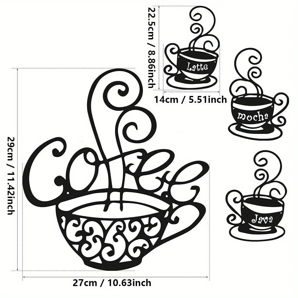 4pcs Coffee Metal Signs Black Silhouette Plaque Dining Room Kitchen Cafe Wall