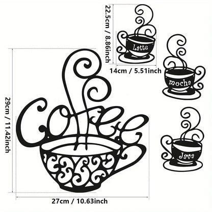 4pcs Coffee Metal Signs Black Silhouette Plaque Dining Room Kitchen Cafe Wall