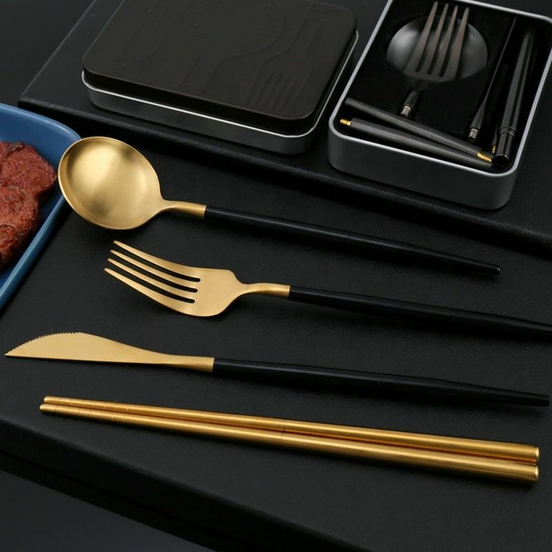 4Pcs/Set Collapsible Tableware Stainless Steel Cutlery Portable Travel Flatware