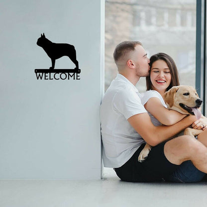 French Bulldog Dog Welcome Sign Wrought Wall Stickers Artwork Shape Decoration