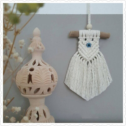 Wall Hanging Macrame Lucky Eye Glass Blue Turkish Pendant Handmade Decor 8x20cm