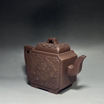 vintage chinese yixing purple clay teapot zisha ceremony carving Collectible art