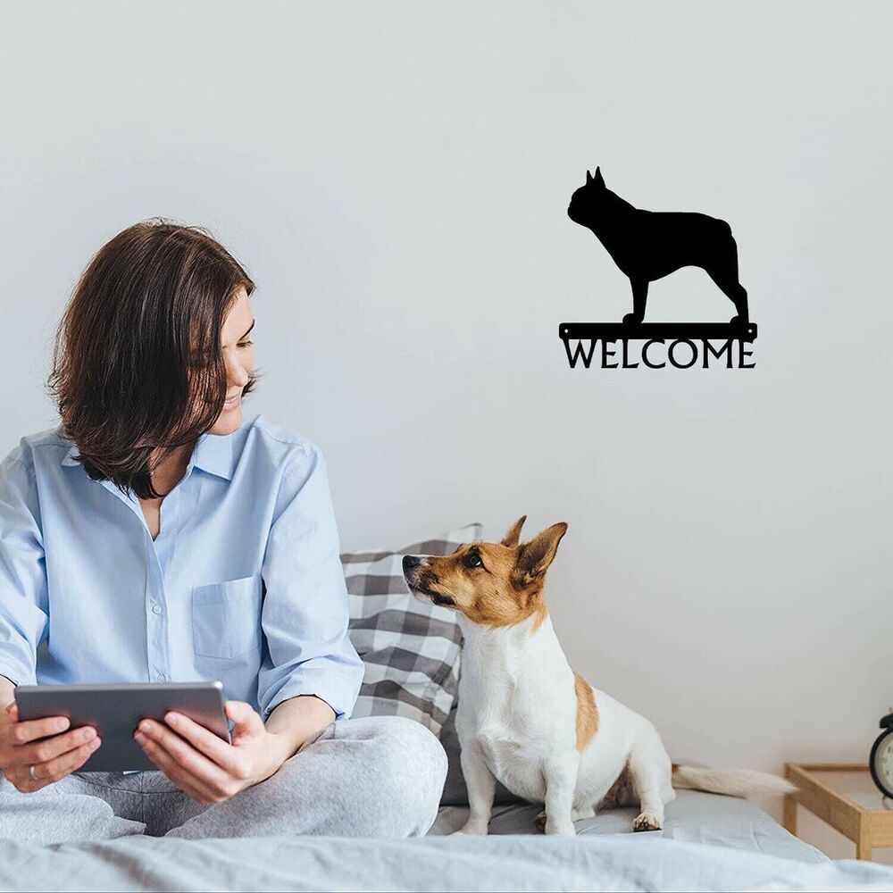 French Bulldog Dog Welcome Sign Wrought Wall Stickers Artwork Shape Decoration