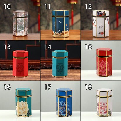 Chinese Vintage Floral Tea Tin Canister Jar Tinplate Tea Sealed Portable Tea Box