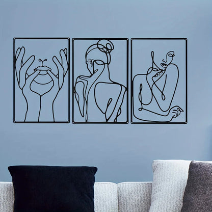 3pcs Abstract Metal Wall Art - Stunning Line Drawing Decor for Kitchen, Room