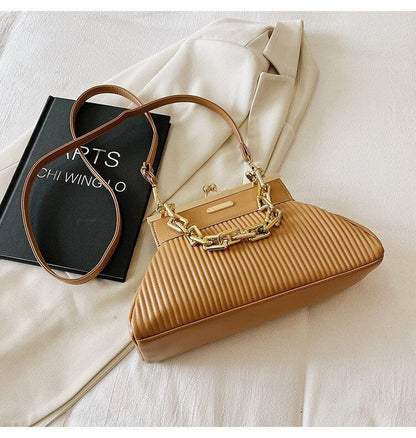 Elegant Clutch Shoulder Bag Chain Handle Handbag Pleated Shoulder Bag 18*31*11CM