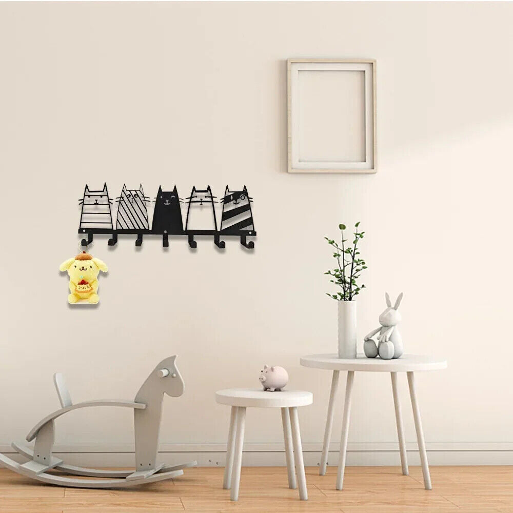 Cute Cat Decorative Hook, 7 Hooks, Coat Rack, Cat Decor Wall Mounted Coat Rack