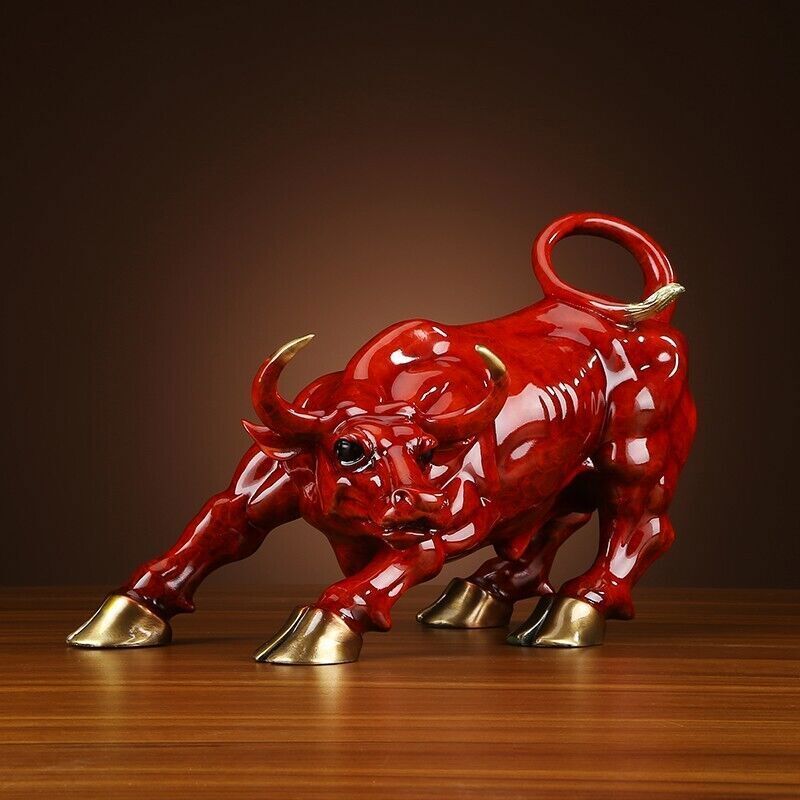 21cm,BRASS Wall Street Bull Sculpture Cow Cattle OX Statue Modern home Art 1200g