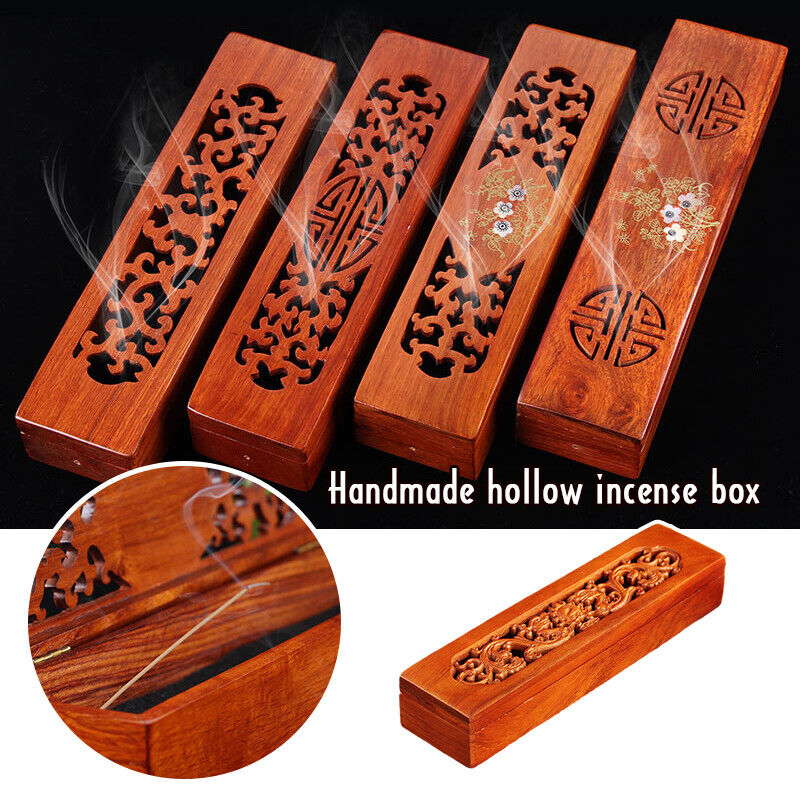 Wooden Stick Incense Burner Hollowed Box Holder Case for Yoga Spa Tea Ceremony