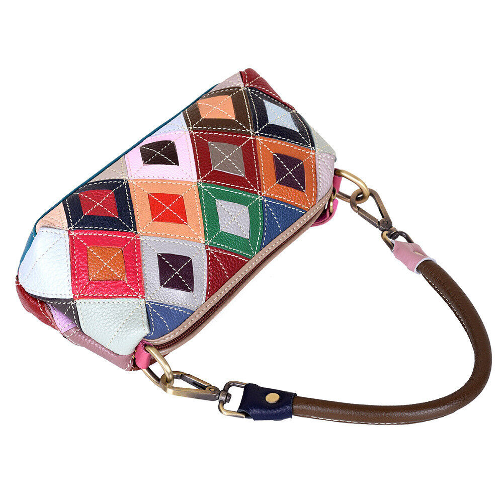 Real Leather Colorful (random) Patchwork Handbag Womens Tote Satche Shoulder Bag