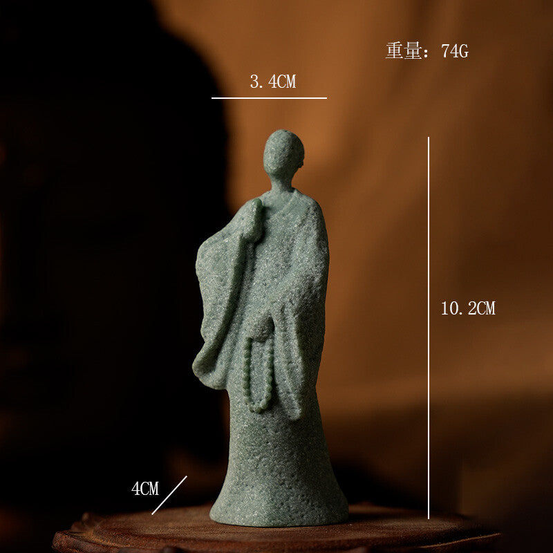 Zen Green Sand Stone Chinese Monk Tea Ceremony Buddha Bonsai Tank Decoration