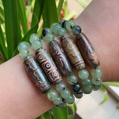 Women Bracelets Tibetan Dzi Agates Fashion Healing Beaded Charms Green Prehnites