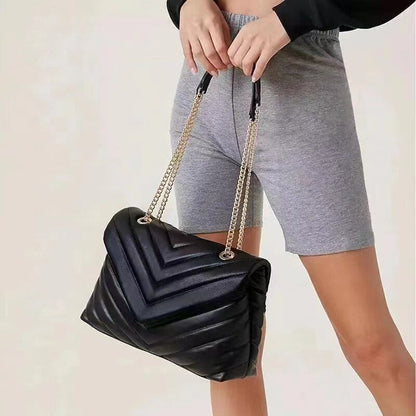 Large Computer Bag Tote Diamond Pattern Bag Metal Chain Shoulder Crossbody Purse