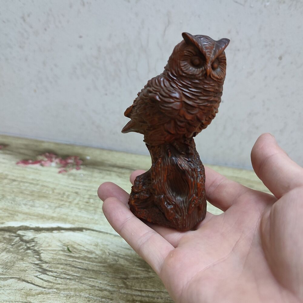 vintage chinese carved wood wooden owl figurine statue Boxwood pet gift souvenir