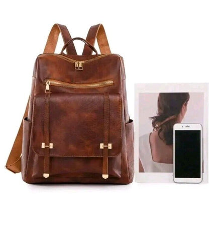 Women Leather Backpack Shoulder Satchel Vintage School Travel Pu Leather Bag