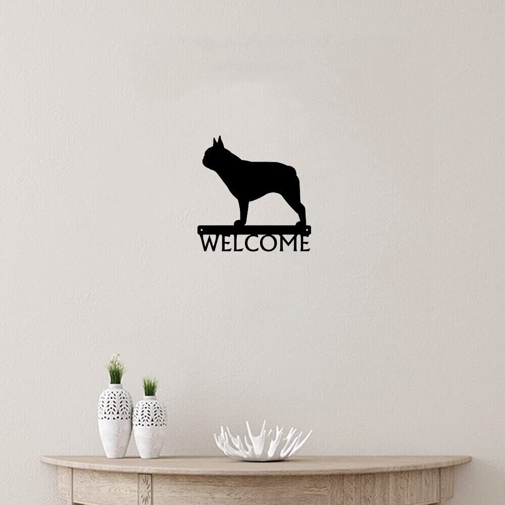 French Bulldog Dog Welcome Sign Wrought Wall Stickers Artwork Shape Decoration
