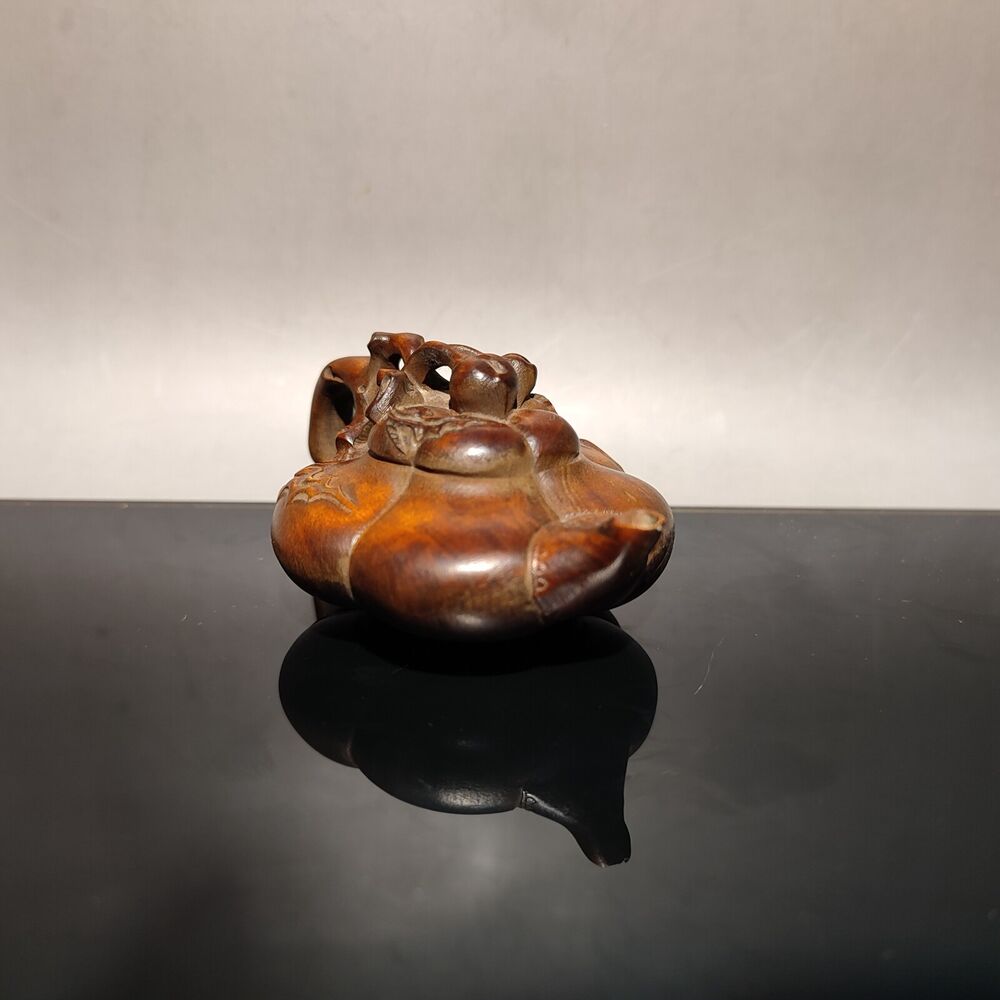 Chinese Wood Carving Deep Relief statue play mahjong Fortune pot wooden gift